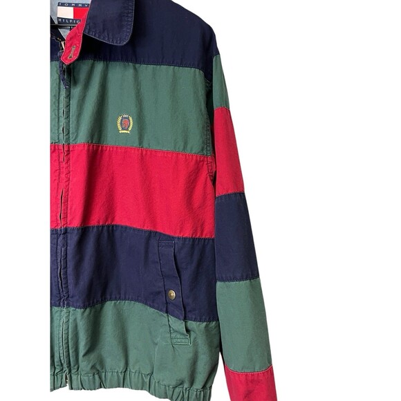 Vintage Tommy Hilfiger Men's Full Zip Jacket Stripe Crest Logo 100% Cotton Small - Picture 3 of 16